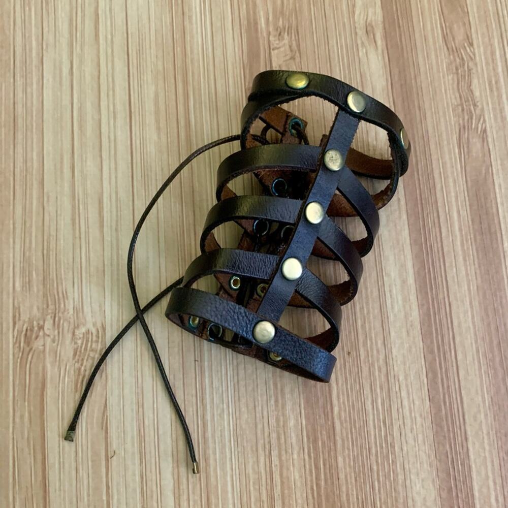 2/$30 Brown Leather Wrap Bracelet Arm Cuff Adjustable Boho Festival Gold Studs